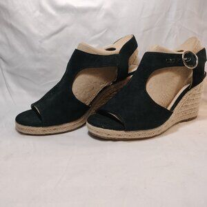 LIFESTRIDE Tersa Black Micro Suede Espadrille Wedges